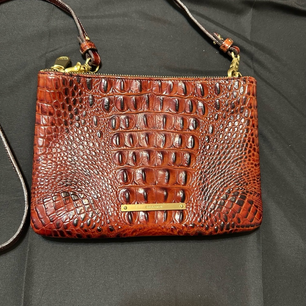 Brahmin Lorelei Crocodile-Embossed Crossbody Bag in Pecan